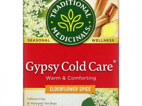 Traditional Medicinals, Gypsy Cold Care, специи из бузины, без кофеина, 16 чайных пакетиков в упаковке, 28 г (0,99 унции)