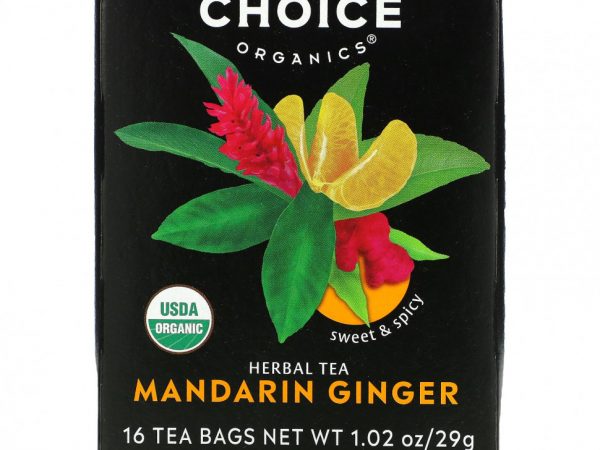 Choice Organic Teas, Herbal Tea, мандарин и имбирь, без кофеина, 16 чайных пакетиков, 29 г (1,02 унции)