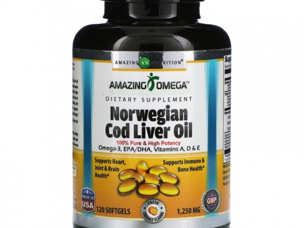 Amazing Nutrition, Жир печени норвежской трески, апельсин, 1250 мг, 120 мягких таблеток