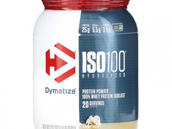 Dymatize, ISO 100, гидролизованный, порошок из 100% изолята сывороточного протеина, изысканная ваниль, 600 г (1,3 фунта)
