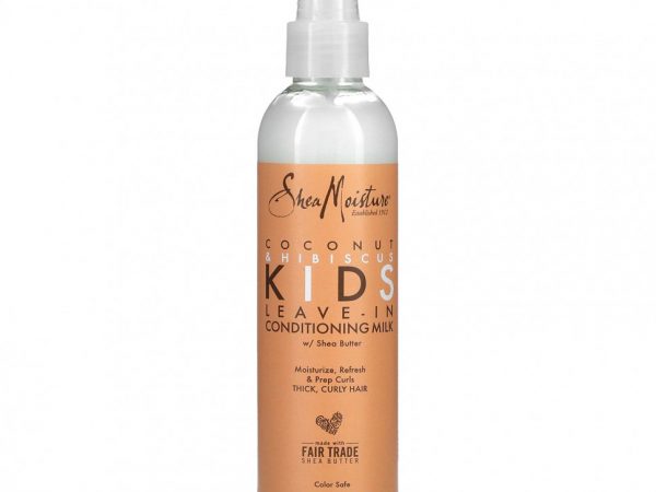SheaMoisture, Несмываемое молочко-кондиционер для детей с маслом ши, для густых, вьющихся волос, кокоса и гибискуса, 237 мл (8 жидк. Унций)