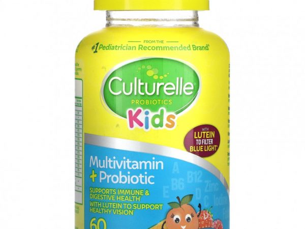 Culturelle, Детские пробиотики, мультивитамины и пробиотики, персик-апельсин и ягодное ассорти, 60 жевательных таблеток