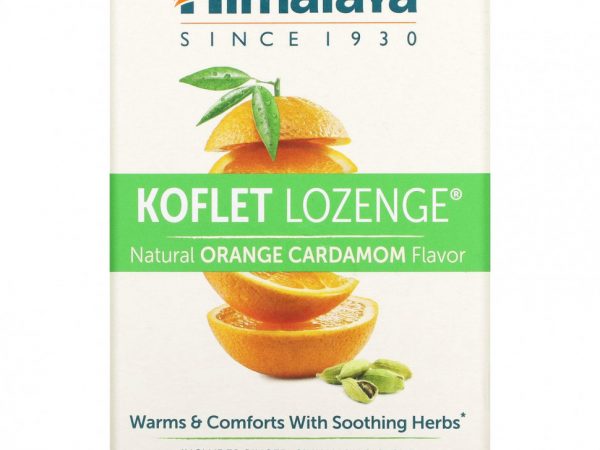 Himalaya, Koflet, леденцы, натуральный апельсиновый кардамон, 20 пастилок