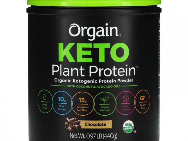 Orgain, Keto, порошок из органического растительного белка, шоколад, 440 г (0,97 фунта)