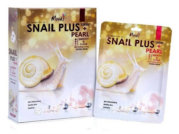 Маска для лица тканевая с экстрактом Улитки и Жемчугом Moods Snail Plus Pearl Facial Mask, 10 шт., Таиланд