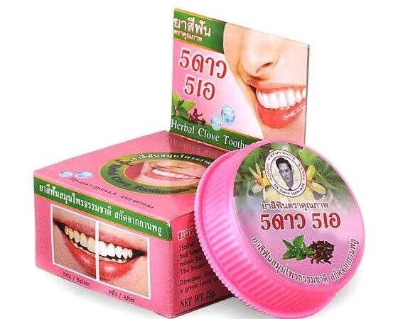 Тайская зубная паста отбеливающая 5 Star Herbal Clove Toothpaste " Розовая", 25 гр., Таиланд