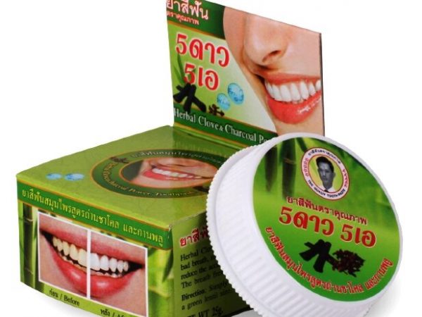Тайская зубная паста отбеливающая с Бамбуковым Углем 5 Star Herbal Clove  Charcoal Power, 25 гр., Таиланд