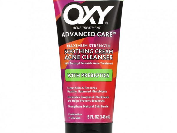 Oxy Skin Care, Успокаивающий крем для очищения от акне с пребиотиками, максимальная сила действия, 148 мл (5 жидк. Унций)