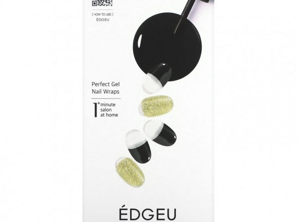 Edgeu, Perfect Gel Nail Wraps, ENA914, Glam Black French, набор из 16 полосок