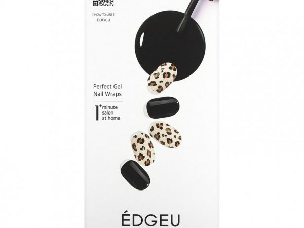 Edgeu, Гелевые обертывания для ногтей Perfect, ENA906, черный леопард, набор из 16 полосок