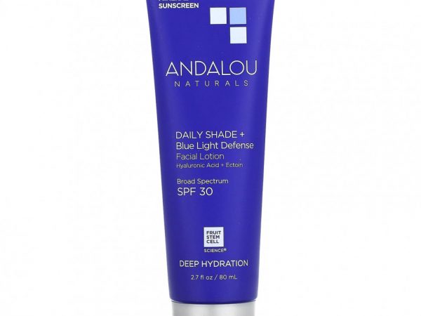 Andalou Naturals, Daily Shade + лосьон для лица, защита от синего света, SPF 30, глубокое увлажнение, 80 мл (2,7 жидк. Унции)