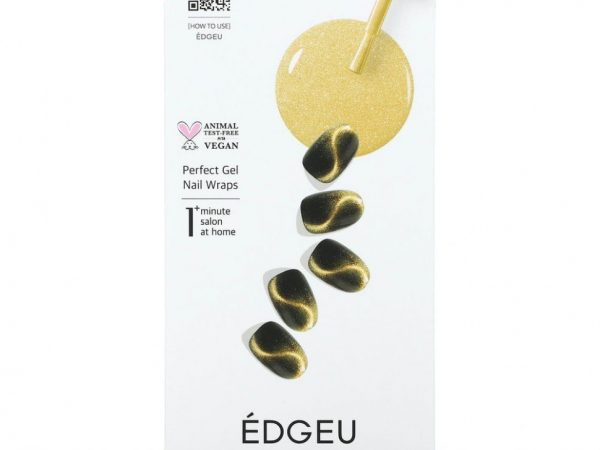 Edgeu, Perfect Gel Nail Wraps, ENA917, Wave Gold Magnet, набор из 16 полосок