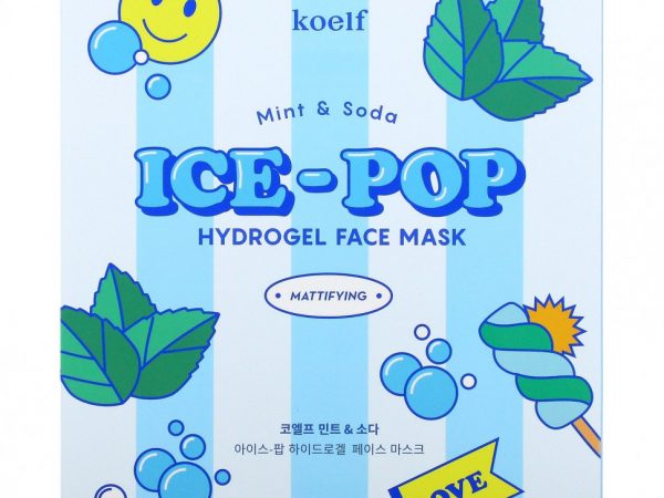 Koelf, Гидрогелевая маска для лица Ice-Pop, с мятой и содовой, 5 шт., 30 г