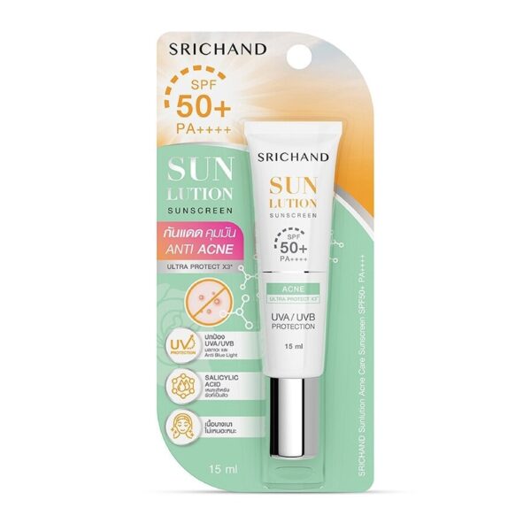 Srichand Sunlution Acne Care Sunscreen SPF50+ PA++++ 15มล. Оригинал