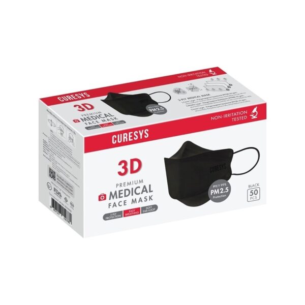 Curesys 3D Premium Medical Face Mask 50 pcs (Black) Оригинал