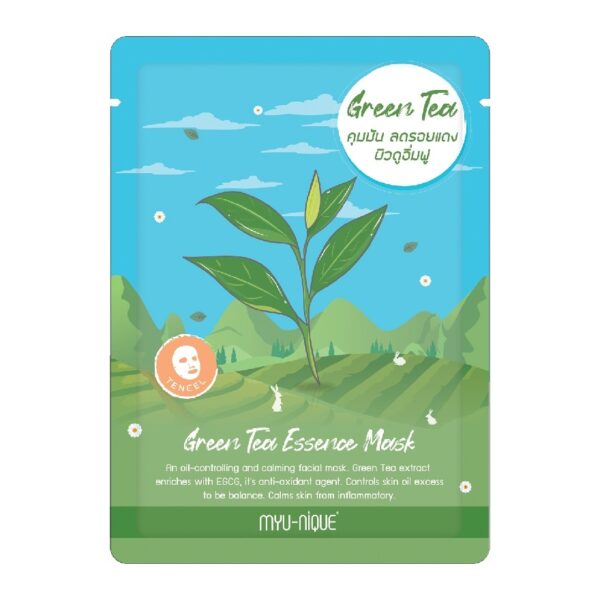 Myu-Nique Green Tea Essence Mask 1'S มาสก์หน้า คุมมัน ลดรอยแดง ผิวดูอิ่มฟู Оригинал