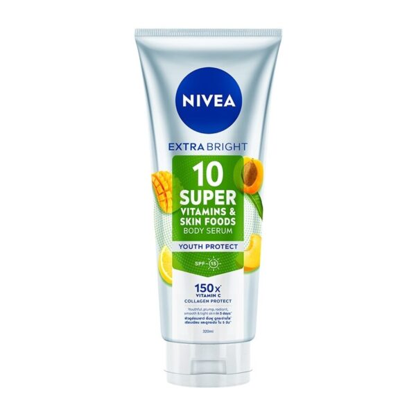 NIVEA Extra Bright 10 Super Vitamins  Skin Foods Body Serum Youth Protect 320 Ml. Оригинал