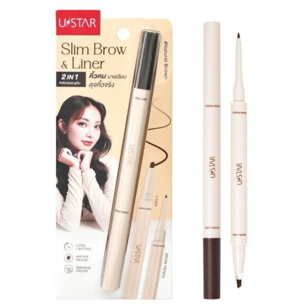 Ustar 2In1 Slim Brow Pencil  Liner 0.57g. Natural Brown Оригинал